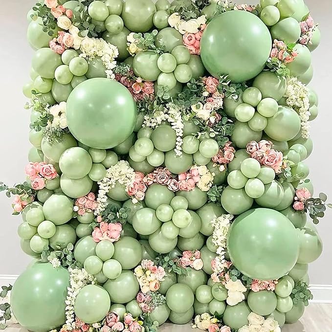 Sage Green Balloons 12 Inch, 100 Pack Eucalyptus Olive Vintage Green Balloon Matte Dusty Green Dark Avocado Green Helium Latex Balloons for Birthday Boho Baby Shower Wedding Party Decorations