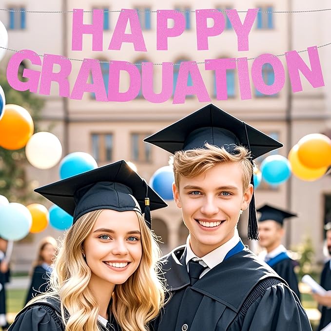 DIY Banner Kit with Letters Glitter Pink Customizable Birthday Graduation Banner Custom Party Hanging Banners for Graduation Wedding Party Baby Shower Decoration (Pink)