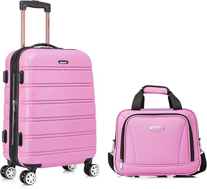 Rockland Melbourne Hardside 2 Piece Expandable Spinner Wheel Luggage Set, Carry-On 20" and Tote 14", Pink