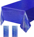 2 Pack Blue Iridescent Plastic Tablecloth Disposable 54 × 108 Inch Glitter Holographic Foil Table Cloth Plastic Laser Rectangle Table Cover for Birthday Wedding Disco Party