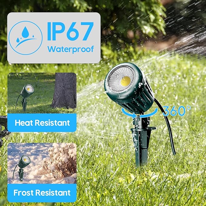 Christmas Spot Lights Outdoor 2 Pack, 120V Plug-in with Timer Remote Control, IP67 Waterproof 6000K Landscape Lighting, 5 Color Lenses (Red, Yellow, Green, Blue, Purple) Yard Decorative Lights