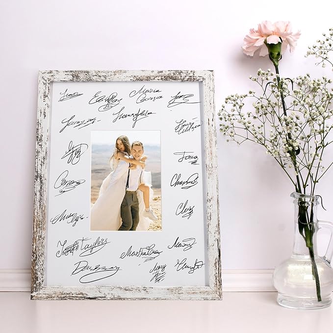 GraduatePro 11x14 Graduation Signature Board Picture Frame with 5x7 Mat for Wedding Birthday Guest Book Signing, White Frame with White Mat