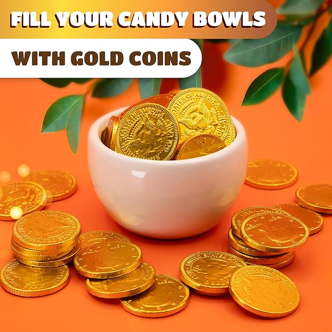 Chocolate Coins - 1 Pound Pack - 80 Count - Chocolate Gold Coins Candies for Goodie Bags, Gifting, and Party Favors - Individually Wrapped Gold Candy Treats