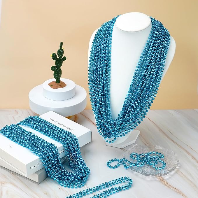 SHAOQINLIN 50 PCS Teal Bead Necklaces, Teal Mardi Gras Beads Necklaces Turquoise Party Beads Necklace Bulk Round Beaded Necklaces for Mardi Gras, Christmas, School Spirit Day Party Favors