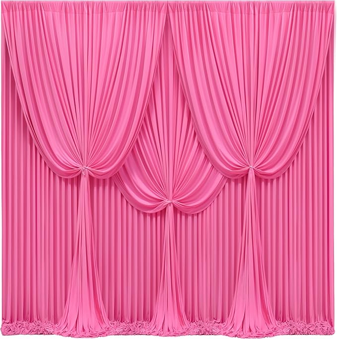 24x10FT Hot Pink Backdrop Curtains for Wedding Parties, Wrinkle Free Polyester Photography Backdrop Drapes for Wedding Baby Shower Birthday Parties Stage Background Stand Decorations 4x10ft,6 Panels