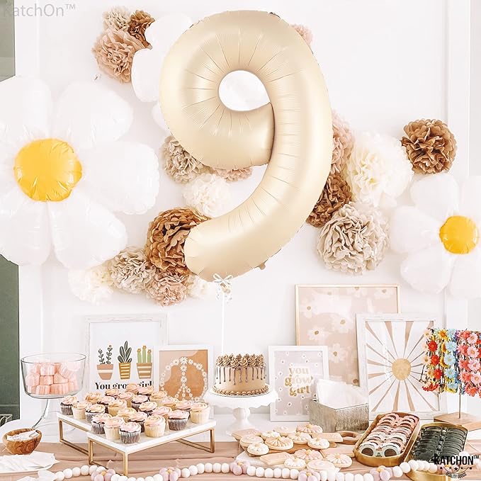 KatchOn Giant Caramel Number 9 Balloon - 40 Inch | 1 Count | Caramel 9 Balloon | 9 Birthday Balloon Decorations