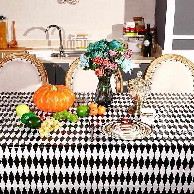 Irenare 3 Pieces Black and White Checkered Tablecloth Gingham Tablecover Disposable Plastic Tablecloth Spring Picnic Tablecover for Spring Birthday Party Sock Hop Holiday Party Decor 54 x 108 Inches
