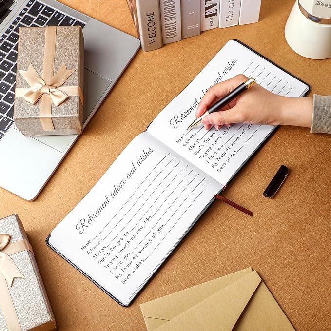 Ctosree Retirement Guest Book with Signature Pen Retirement Party Gift Supplies for Women Men Office Colleague Advice and Wishes Decorations(Classic)