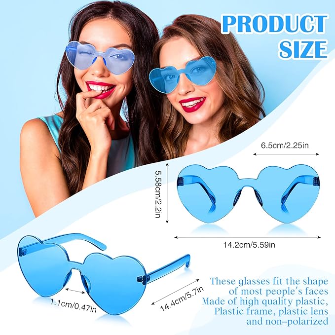 Frienda 8 Pairs Heart Shaped Sunglasses for Women Rimless Heart Glasses Candy Color Sunglasses for Party Favor