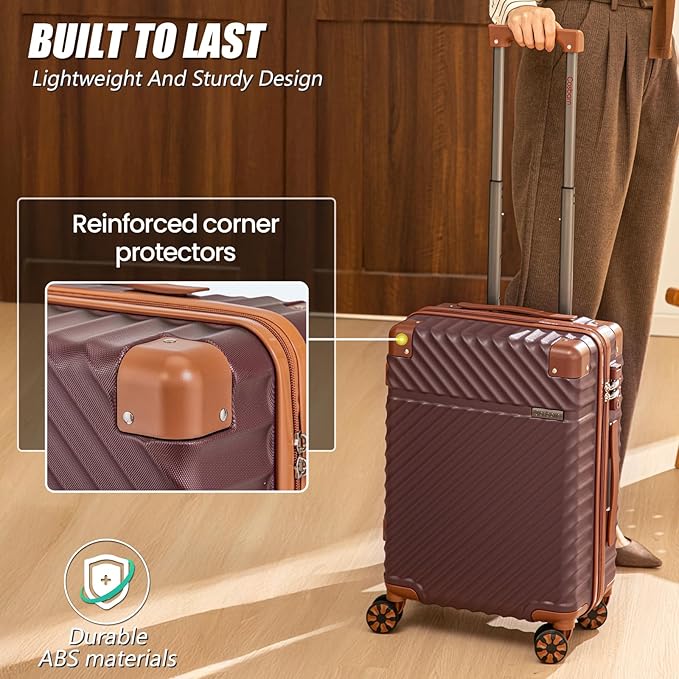 Cosbarn Carry On Luggage 22x14x9 Airline Approved, Hardside 20 Inch Carry on Suitcases with Wheels, Hard Shell ABS Lightweight Carry on Luggage Set, Travel Suitcase Set with TSA Lock, Burgundy