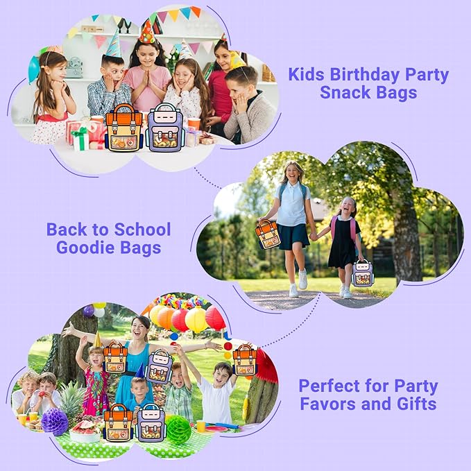 Muitcdo 30 PCS Bulk Gift Goodie Bags for Kids Birthday Party, Small Children Party Favor Bags with Stand-up Bottom, Grip Seal Students Cute Treat Snack Candy Bags for Back to School, Classroom, Travel
