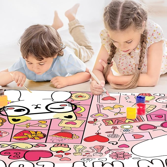OHOME Valentines Crafts for Kids - Valentines Day Giant Coloring Poster/Tablecloth - 72×30 Inch Valentine's Day Banner Gifts Treats Activities Decor Party Decorations for Classroom School