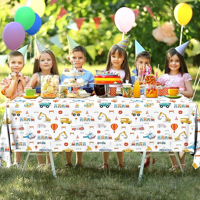 HAKOTI 3Pack Transportation Birthday Tablecloth,Transportation Birthday Party Supplies Rectangular Truck Birthday Plastic Table Covers for Transportation Party Decoration Supplies for Kid Boys