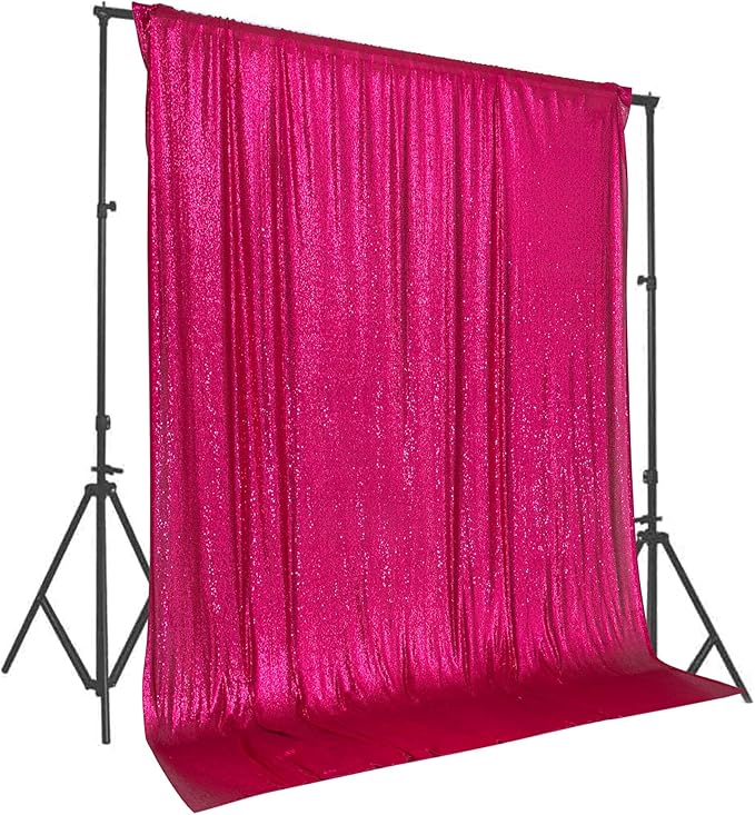 PartyDelight Hot Pink Sequin Backdrop 10x10ft - High Density 3mm Shimmer Sequin Background with 4-Inch Rod Pocket, Sparkly Photography Curtain for Stage, Gala & Large Event Decoration