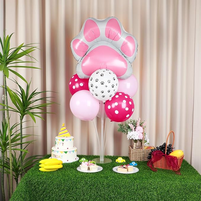 Dog Paw Party Balloons Stand Kit 2 Sets with 2 Dog Paw Print Foil Balloons Dog Themed Party Balloon Centerpiece for Tables for Girls Pet Dog Party Supplies Baby Shower Puppy Themed Decorations