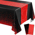 Irenare Tablecloth and Sequin Table Runner Set Polka Dots Confetti Table Cover Dining Plastic Tablecloths Glitter Decorations for Birthday Wedding Anniversary Party Supplies(Black, Red,2 Pcs)
