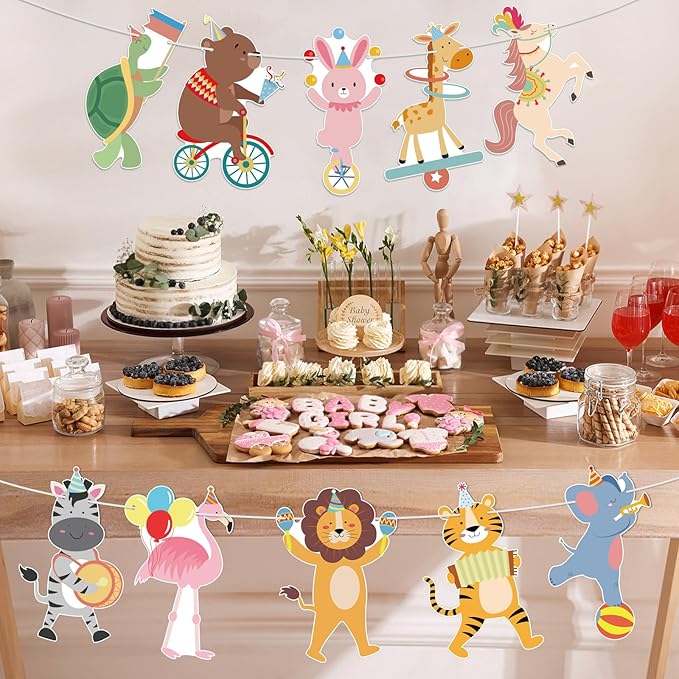 Hooqict Party Animal Banner Animal Birthday Party Decorations Happy Birthday Garland Banner Sign for Kids Girls Boys Zoo Carnival Circus Decorations