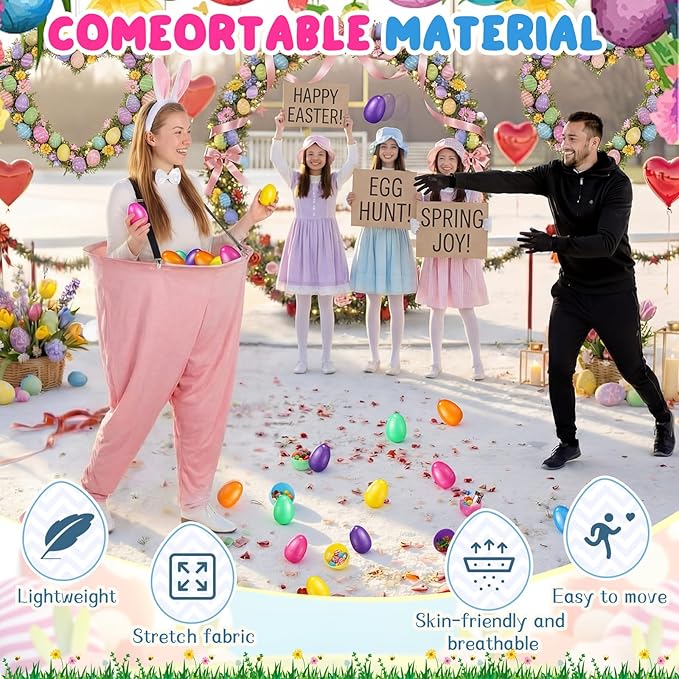Vinsot 16 Pcs Easter Granny Pants Yard Game Set Oversized Granny Pants with Colorful Easter Eggs, Bowtie, Bunny Ears and Tail, Outdoor Tossing Game Bunny Suit for Spring