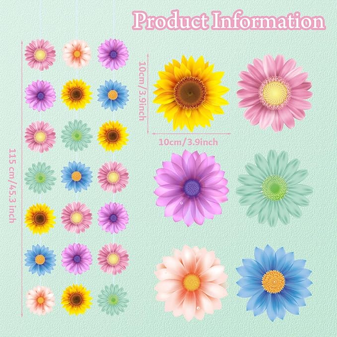 Capoda 8 Packs Spring Party Decorations Sun Flowers Banners for Classroom Colorful Sunflower Garland Decor for Women Flower Themed Birthday Party Spring Summer Decorations Classroom Supplies