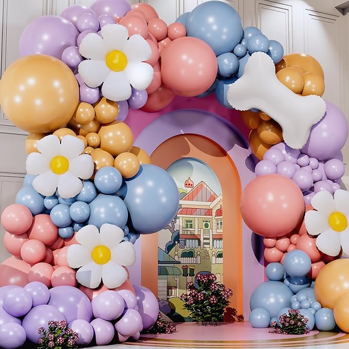 ALL-IN-1 Blue Balloon Arch Kit with BONUS Bone & Daisy Balloons for Birthday Decoration Girl - Pastel Balloons Garland for Blue Party Decorations & Party Supplies - Puppy Party Decorations