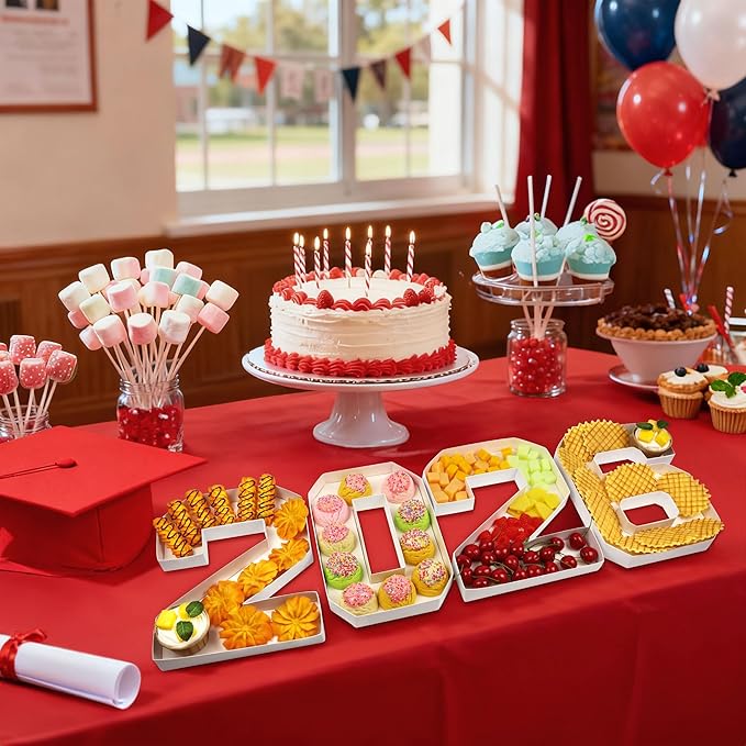 2026 Cardboard Numbers for Charcuterie, 4 Pack, 10.25 inch Fillable 2026 Numbers- Charcuterie Tray for Graduation Parties, Candy Display Box - Cardboard Decor, White