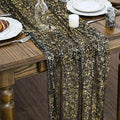 Artoid Mode Black Gold Gauze Table Runner 120 Inch 10Pcs, Glitter Metallic Foil Sheer Dining Wedding Anniversary Holiday Birthday Table Decor for Home Party