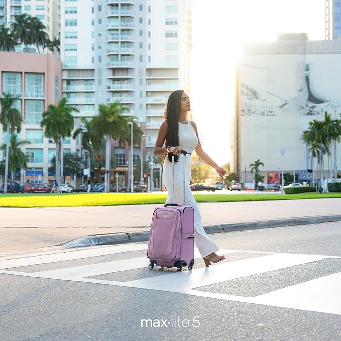 Travelpro Maxlite 5 Softside Expandable Luggage with 4 Spinner Wheels, Lightweight Suitcase, Men and Women, Orchid Pink Purple, Checked-Large 29-Inch
