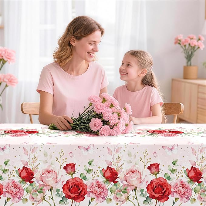 Childom 3 Pack Mothers Day Decorations,Mothers Day Tablecloth,54" x 108" Disposable Plastic Table Cloth for Rectangle,Pink Table Cover for Mom Birthday,Party Supplies,Home,Dinner,Indoor,Outside