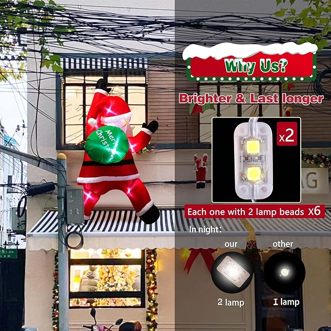 6FT Christmas Inflatables Outdoor Decorations Joy Hanging Santa Claus Gift Bag, Very Bright LED Lights Blow Up Giant Christmas Decor for Indoor Yard Outside Fall Vacation Holiday Party Lawn