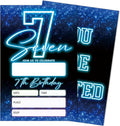 SIXEIGHT Blue 7th Birthday Invitations for Boys, Neon Glow Party Invitations for Girls Kids, 20 Pack Double Sided Invite Cards with Envelopes, 7th Glow Neon Birthday Party Decorations, 4x6 Inch-C07