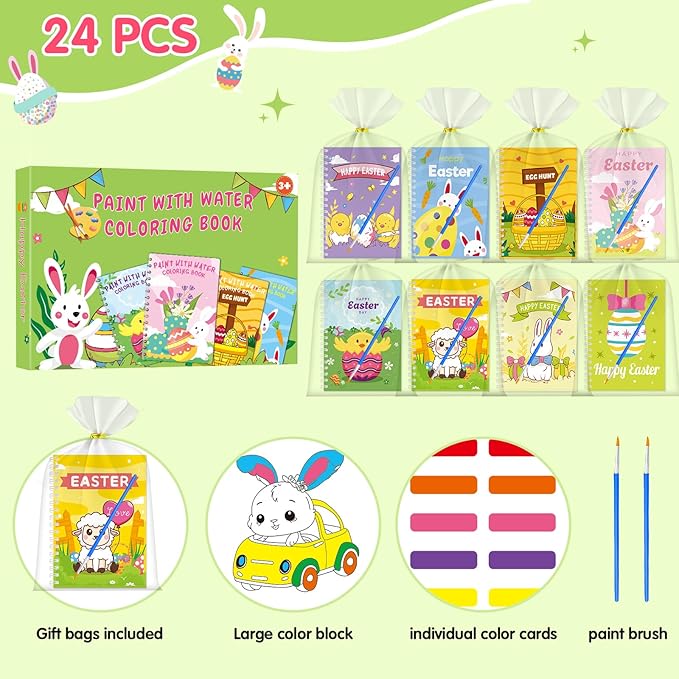 24 Water Coloring Books Party Favors -Toddler Easter Basket Stuffers Crafts Gifts, Mini Coloring Books Bulk for Kids Boys Girls Classroom School Activity easter Basket Goodie Bag Fillers (Easter A)