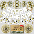 Premium Reusable Birthday Decorations - Multi-occasion Happy Birthday Banner also spells Party Day + more, Fast Assembly with Velcro - White and Gold Party Decorations for Men and Women