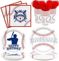 120pcs Baseball Party Supplies Birthday Plates Napkins Cups Red Forks Sports Birthday Party Decorations Paper Dessert Tableware Set for 24 Guests