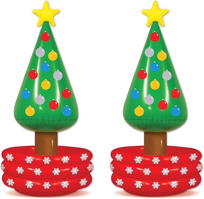 Beistle Inflatable Christmas Tree Coolers - 2 Pack, Holds approx. 24 12 oz. Cans - Beverage Cooler, Drink Containers for Parties, Christmas Inflatable, Holiday Decorations, 4’ 8” x 26”