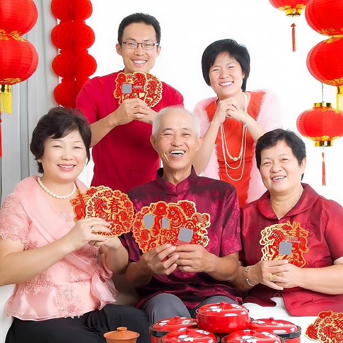 KYMY 2026 Chinese & Vietnamese New Year Scratch Cards – 64PCS Spring Festival Scratch Off Fortune Cards, Zodiac Horse Year Red Lucky Cards for Lunar New Year Party Decorations