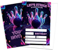 Neon Bowling Birthday Party Invitation Cards 20 Invitations With Envelopes, Bowling Invites For Birthday Parties,Theme Birthday Decorations, Party Gathering Invitation (4x6 inch)