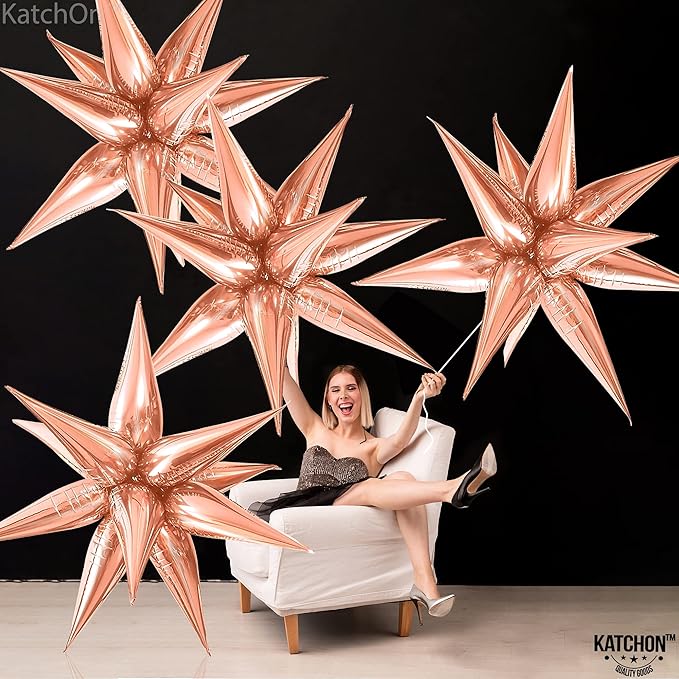 KatchOn, Huge Rose Gold Starburst Balloons - 26 Inch | Star Balloon, Rose Gold Party Decorations | Spike Balloon for Mylar Balloons Decoration | Graduation Decorations 2025