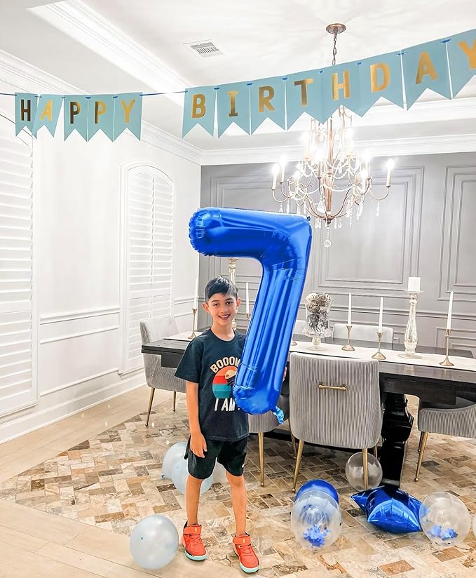 Metallic Blue Number 7 Balloon 40 Inch, 7 Balloon Number, 7th Birthday Decorations, Navy Blue Party Supplies for Boys Girls