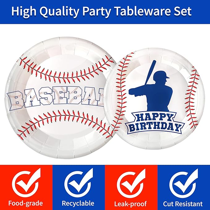 120pcs Baseball Party Supplies Birthday Plates Napkins Cups Red Forks Sports Birthday Party Decorations Paper Dessert Tableware Set for 24 Guests