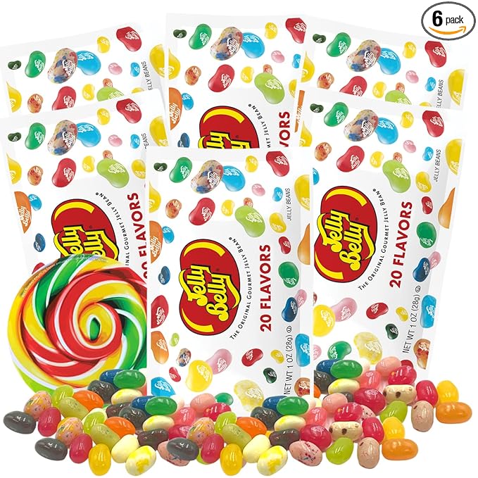 Sweetzo 20 Flavor Jelly Bean Assortment, Individual Packets of Chewy Fruity Candies, Party Favors and Goodie Bag Fillers - 1 Ounce (Pack of 6)