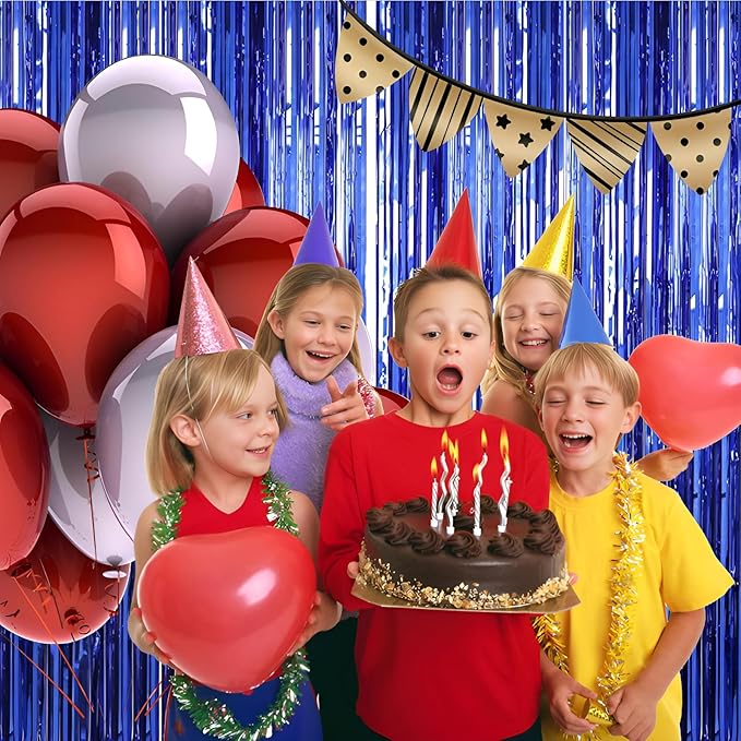 Valentines Day Keyali 2 Pack 3.3 * 8.3 ft Foil Curtain Metallic Tinsel Fringe Curtains Photo Booth Props Backdrop for Birthday Wedding Engagement Baby Shower Christmas Holiday Celebration Partyl,Blue