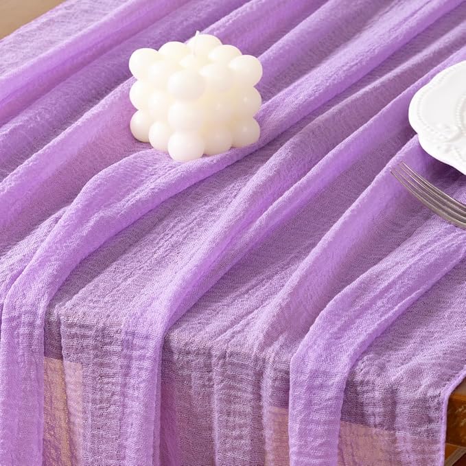 Socomi 3pcs Lilac Purple Easter Spring Cheesecloth Table Runner Gauze 120 Inch Rustic Boho Cheese Cloth Runner for Wedding Party Baby Bridal Shower Centerpiece Decoration Holiday Home Decorations