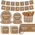 142 pcs Cielito Lindo Baby Shower Tableware, Mexican Theme White Talavera Baby Girl Shower Party Decoration Paper Plates Napkins Forks Serves 20