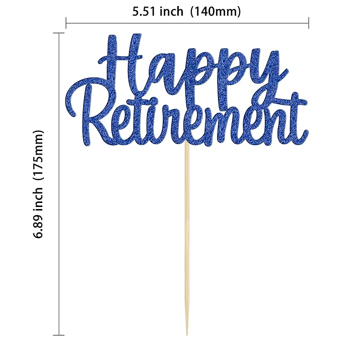 Gyufise Blue Happy Retirement Cake Topper Retirement Cake Decoration Picks for Retired Party Cake Decoration Party Supplies 1 Pack