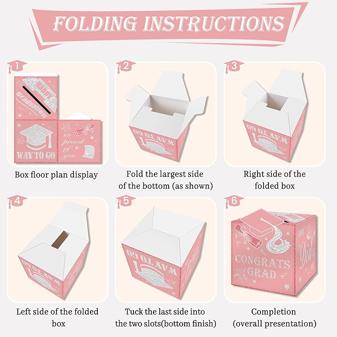 AYGXU graduation card box Holder 2026 with 30pcs graduation cards,Graduation party Decorations,graduation box for gifts and Cards,graduation money box,Graduation Party Supplies-pink card box