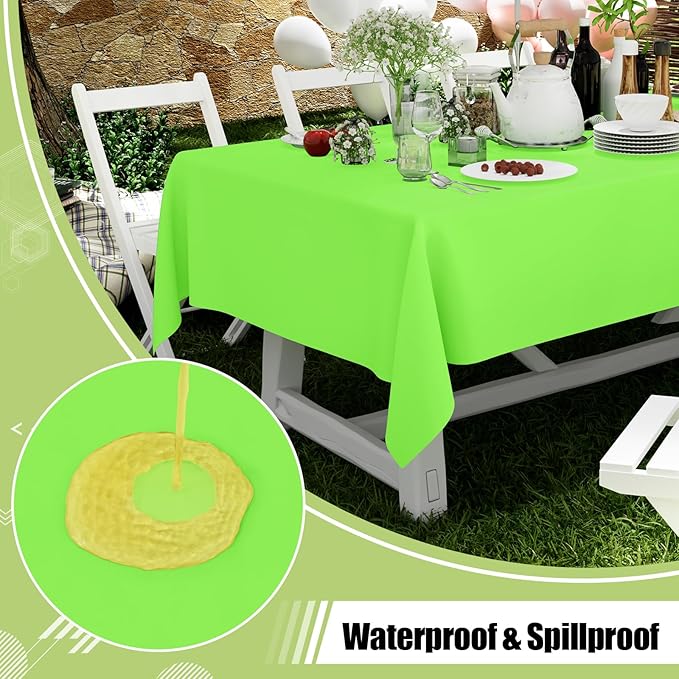 Smiry Disposable Table Cloth - 10 Pack, 54 x 108 Inch Waterproof Rectangle Tablecloths for Parties, Decorative Plastic Table Cover, Leakproof & Sturdy, Lime Green