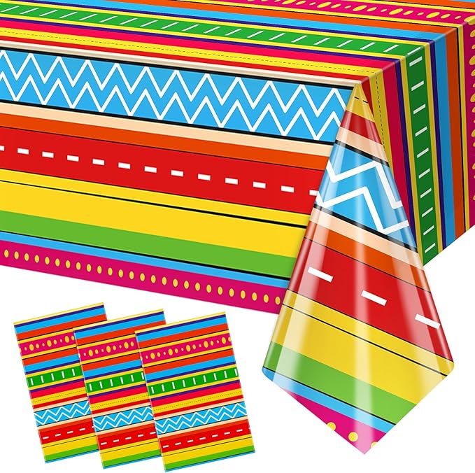 Hxezoc 3 Pack Cinco De Mayo Printed Tablecloths, 54 x 108 Inch Disposable Plastic Table Cover for Mexican Holiday Decorations Outdoor Indoor Party Supplies