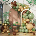 Woodland Balloon Arch Kit, Sage Green Brown Nude Metallic Confetti Gold Deer Foil Balloons with Palm Leaves for Boy Baby Shower Decoration Safari Jungle Birthday Party Gender Reveal