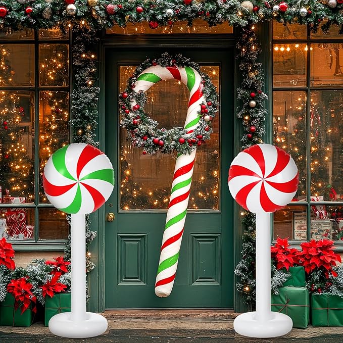 6 Pcs Christmas Inflatable Outdoor Decorations 4 FT Christmas Candy Inflatable Column Decoration for Winter Xmas Lawn Yard Garden Home Decor