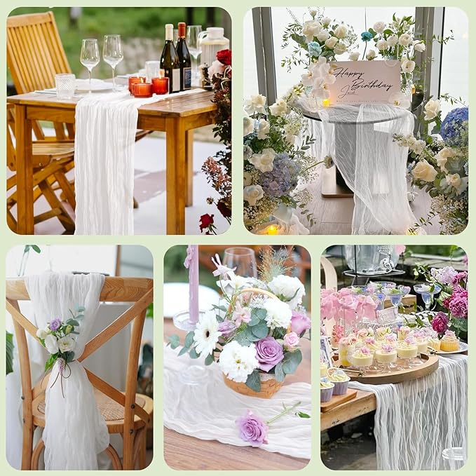 Wokceer Cheesecloth Table Runner White Christmas 3Pack 10FT Ivory Boho Gauze Fall Cheese Cloth Table Runner for Party Rustic Sheer Table Runners for Baby Bridal Shower Wedding Easter Table Decor